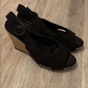 Suede Black Wedges